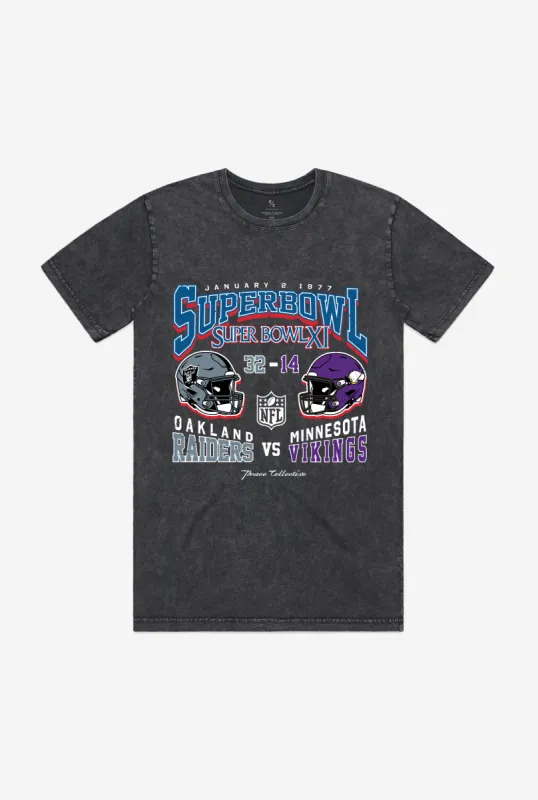 Super Bowl XI: Oakland Raiders vs Minnesota Vikings Garment Dyed Heavyweight T-Shirt - Black sold by Peace-Collective