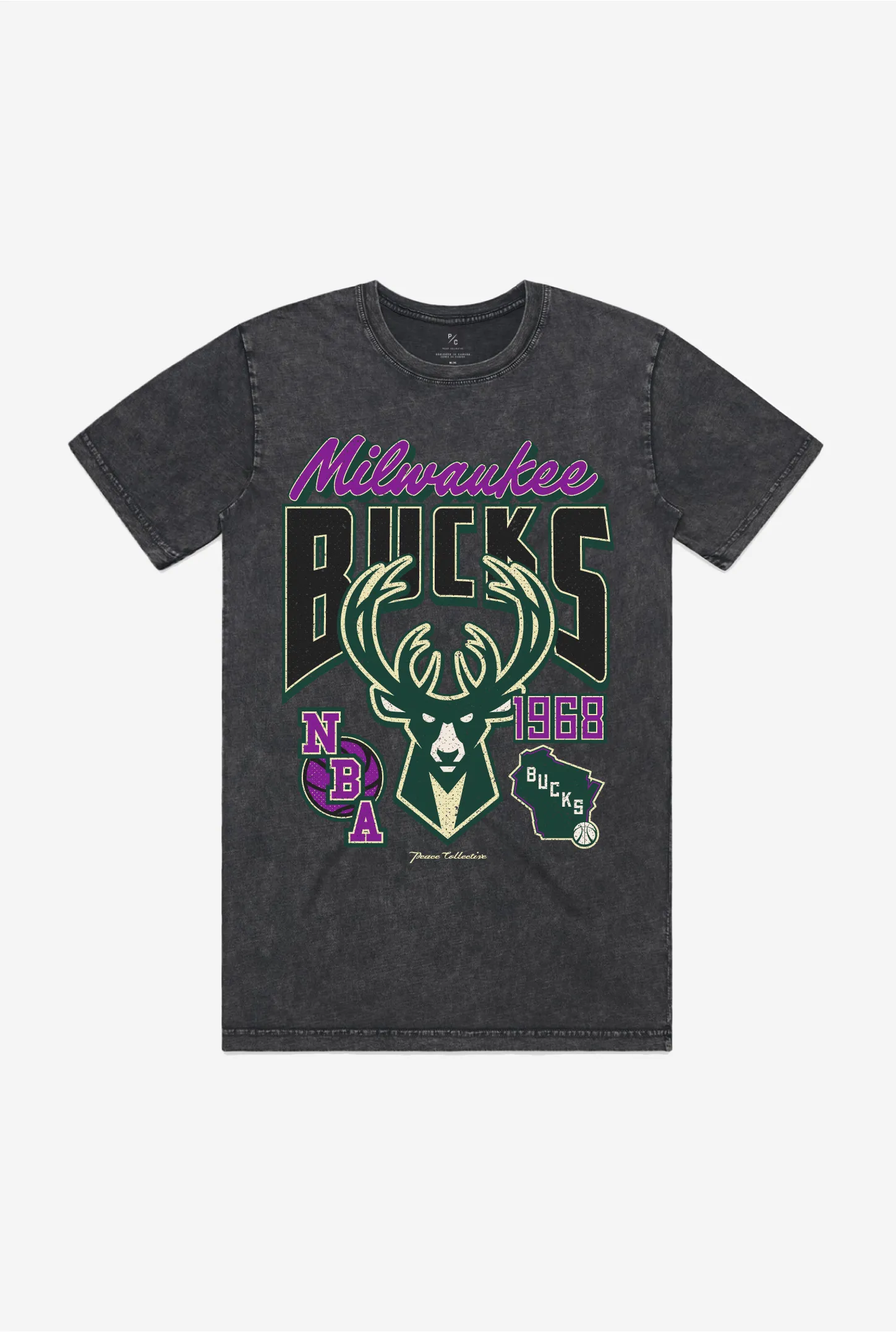 Milwaukee Bucks Stonewash T-Shirt - Black sold by Peace-Collective