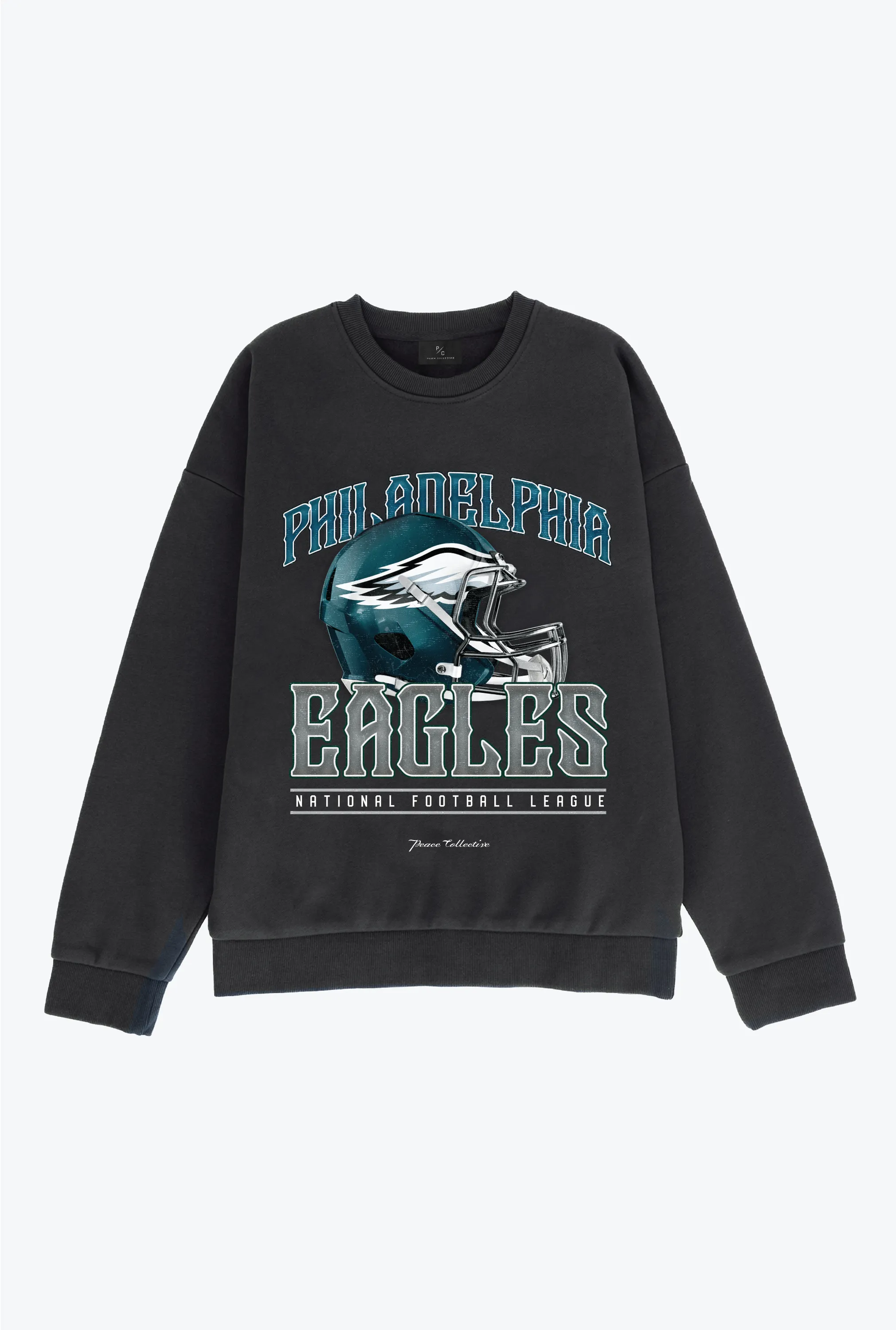 Philadelphia Eagles Helmet SuperHeavy™️ Crewneck - Off Black sold by Peace-Collective
