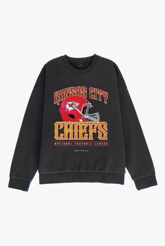 Kansas City Chiefs Helmet SuperHeavy™️ Crewneck - Off Black sold by Peace-Collective