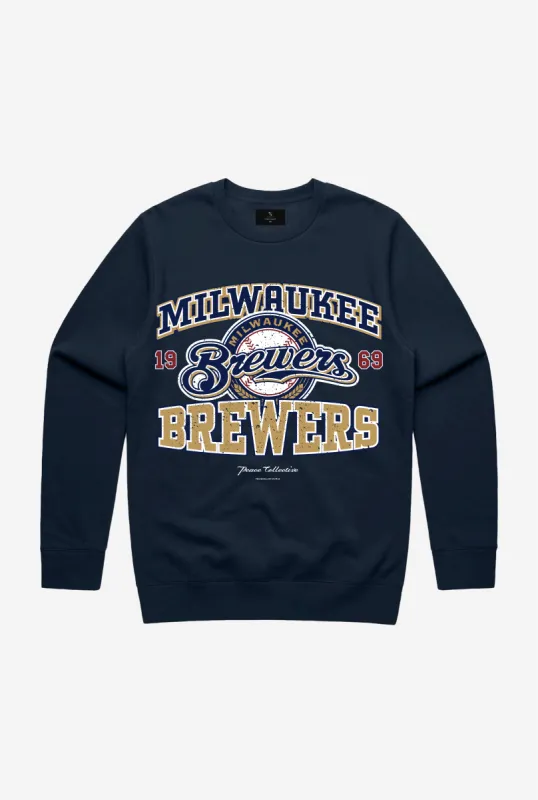 Milwaukee Brewers Vintage Washed Crewneck - Navy sold by Peace-Collective