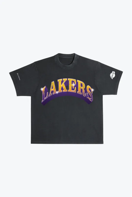 Los Angeles Lakers Graffiti Pigment Dye Heavyweight T-Shirt - Black sold by Peace-Collective