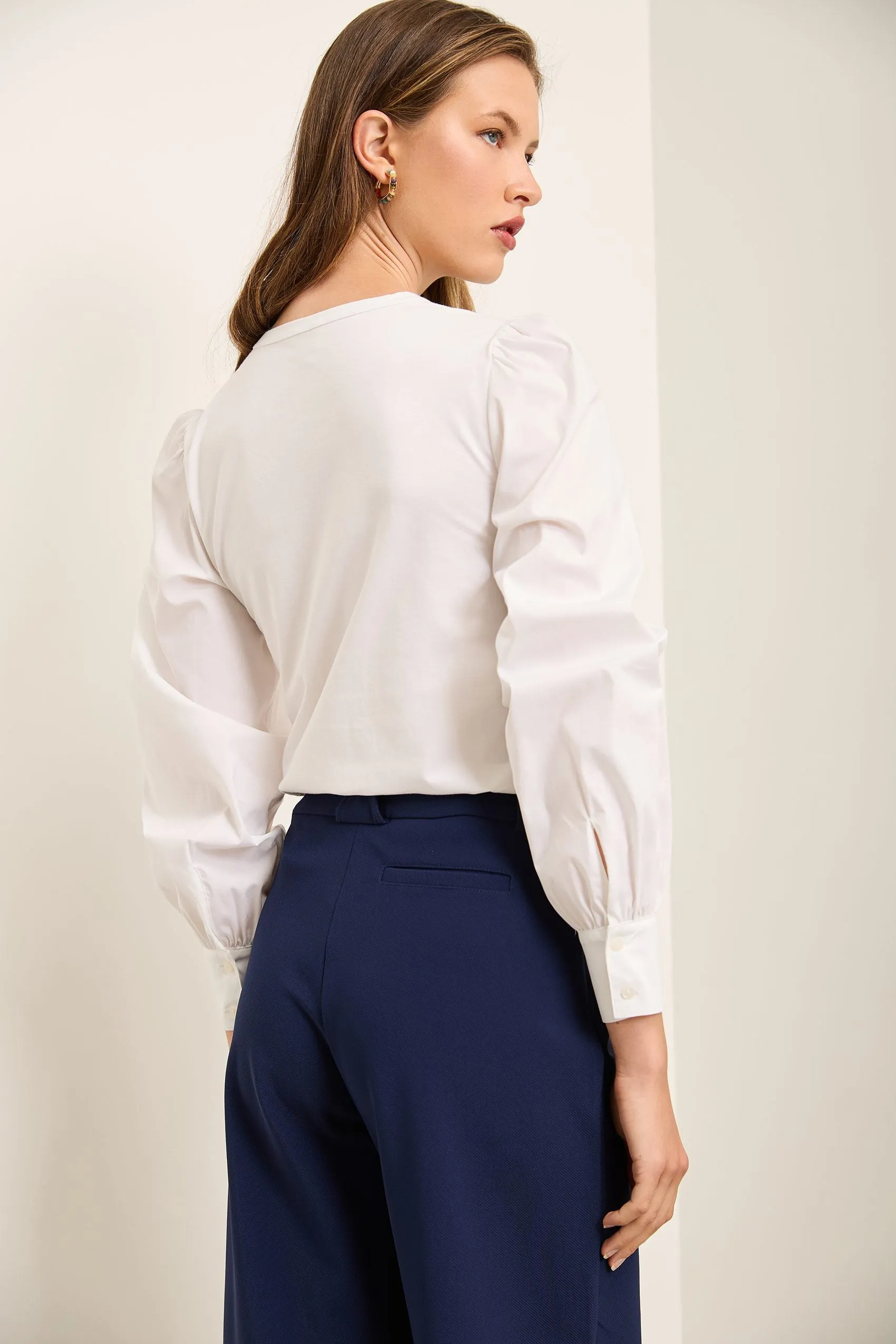 Jersey top with combo puffy sleeves sold by Tristan Style product image thumbnail 3