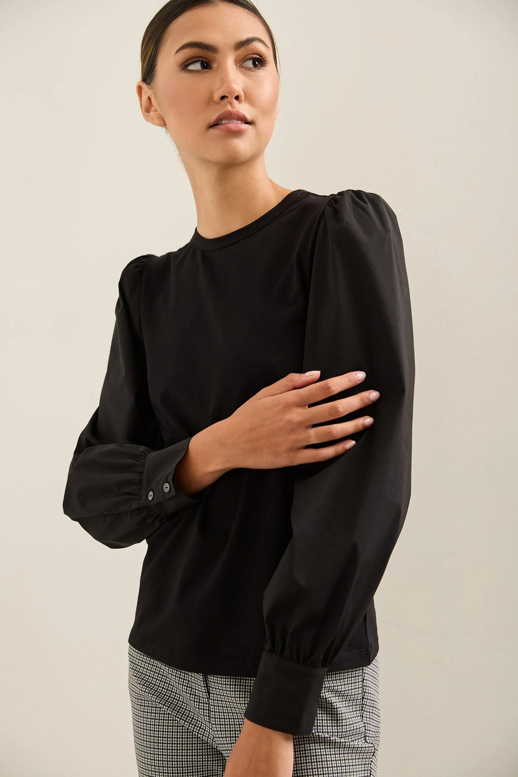 Jersey top with combo puffy sleeves sold by Tristan Style product image thumbnail 4