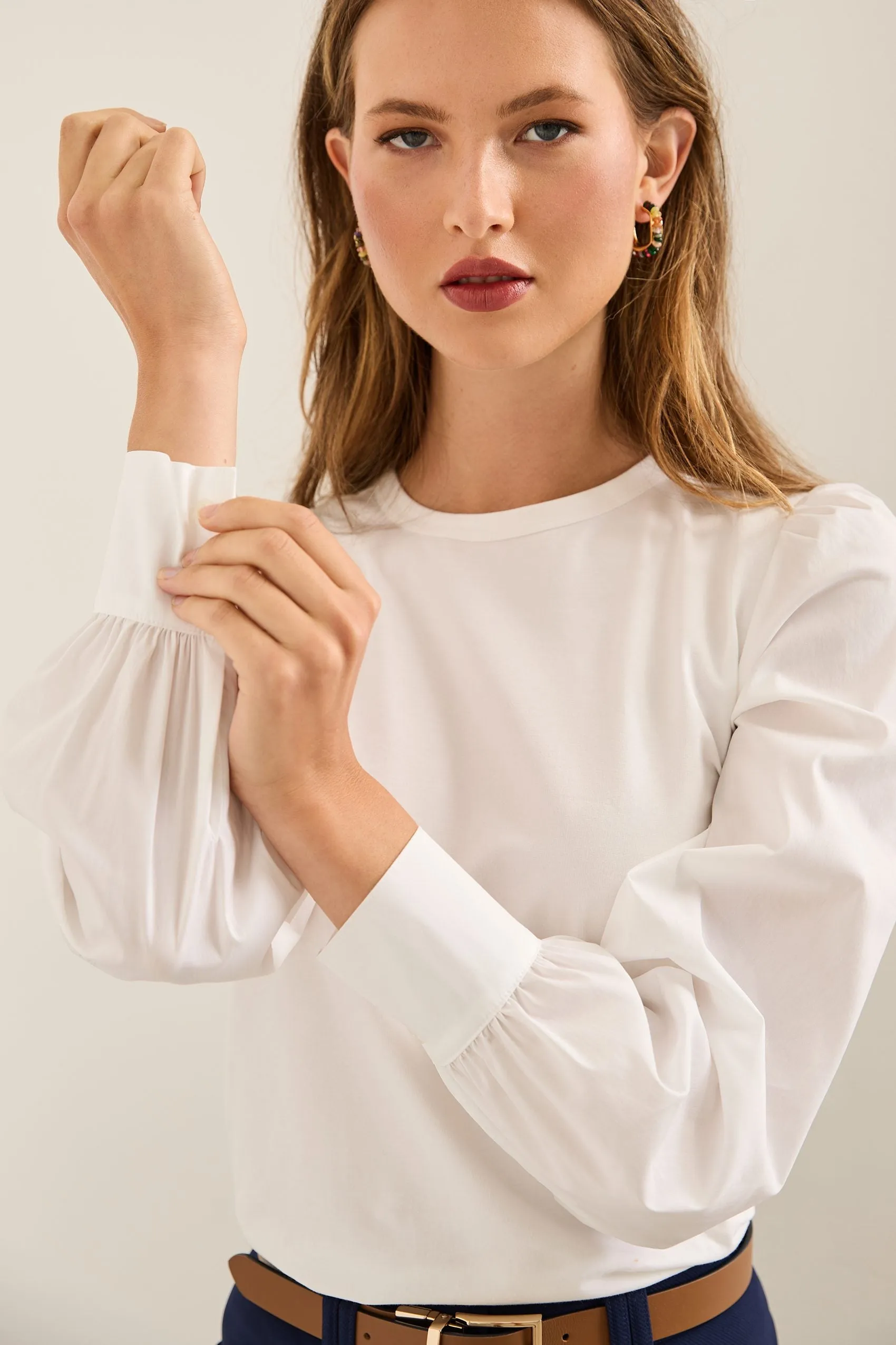 Jersey top with combo puffy sleeves sold by Tristan Style