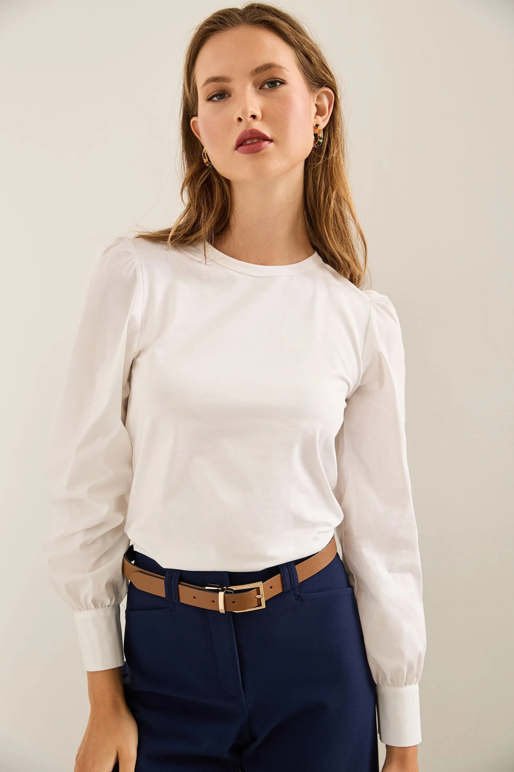 Jersey top with combo puffy sleeves sold by Tristan Style product image thumbnail 2