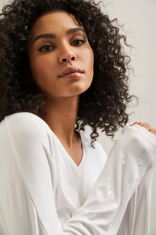 Dolman sleeve top with heart embroideries sold by Tristan Style