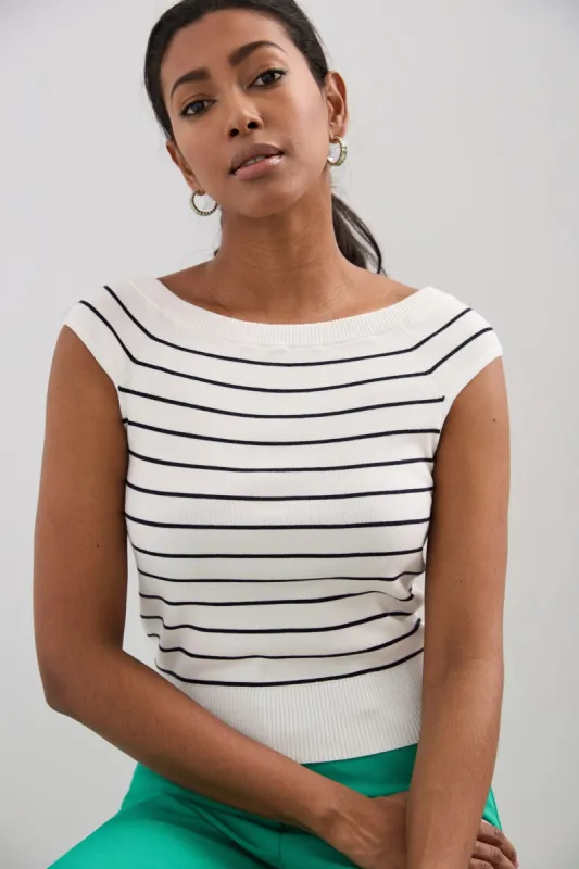 Off shoulder sweater with stripes sold by Tristan Style