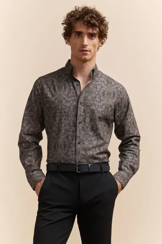 Paisley print fitted shirt with button down collar sold by Tristan Style