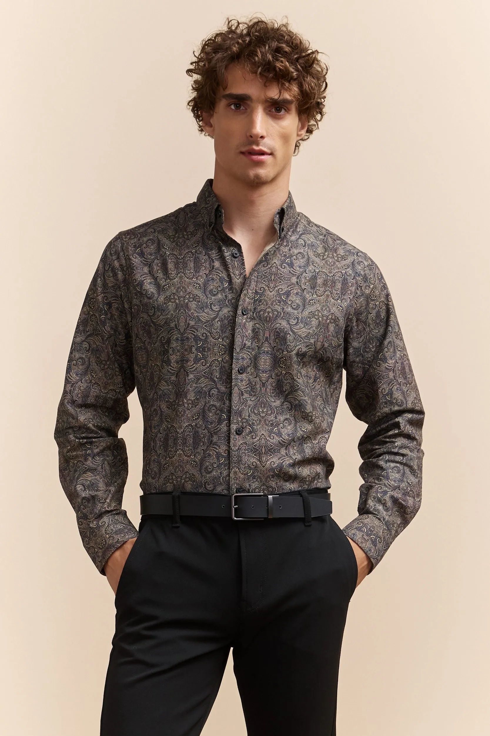 Paisley print fitted shirt with button down collar sold by Tristan Style
