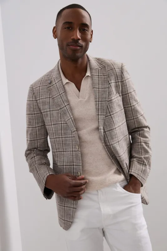 Fitted linen check blazer sold by Tristan Style