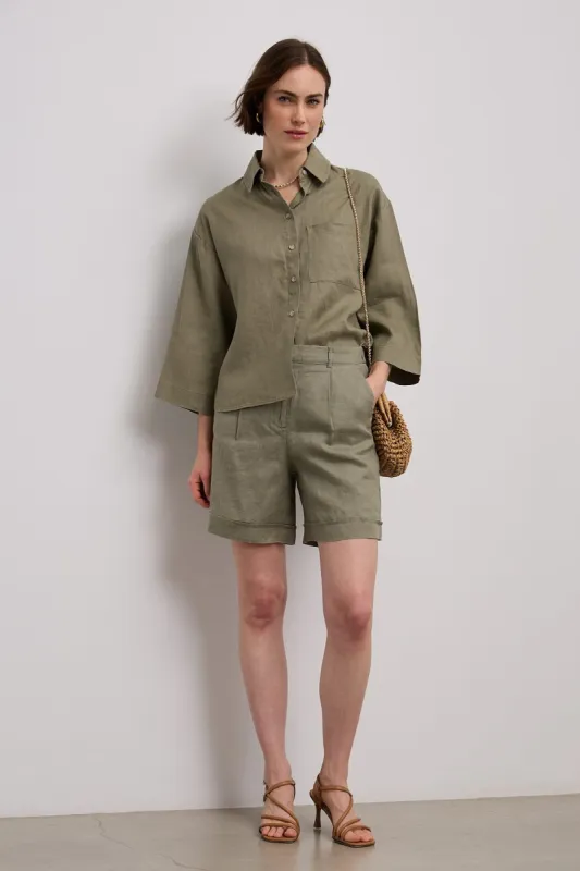 Oversized crop linen blouse sold by Tristan Style