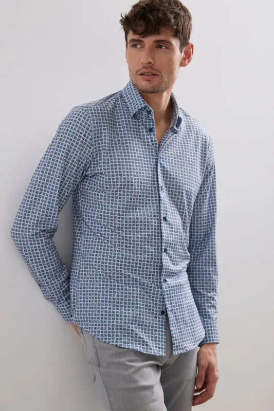 Extra-Fitted Micro Flower Print Jersey Shirt sold by Tristan Style
