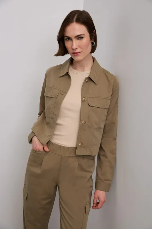 Linen blend crop utility jacket sold by Tristan Style