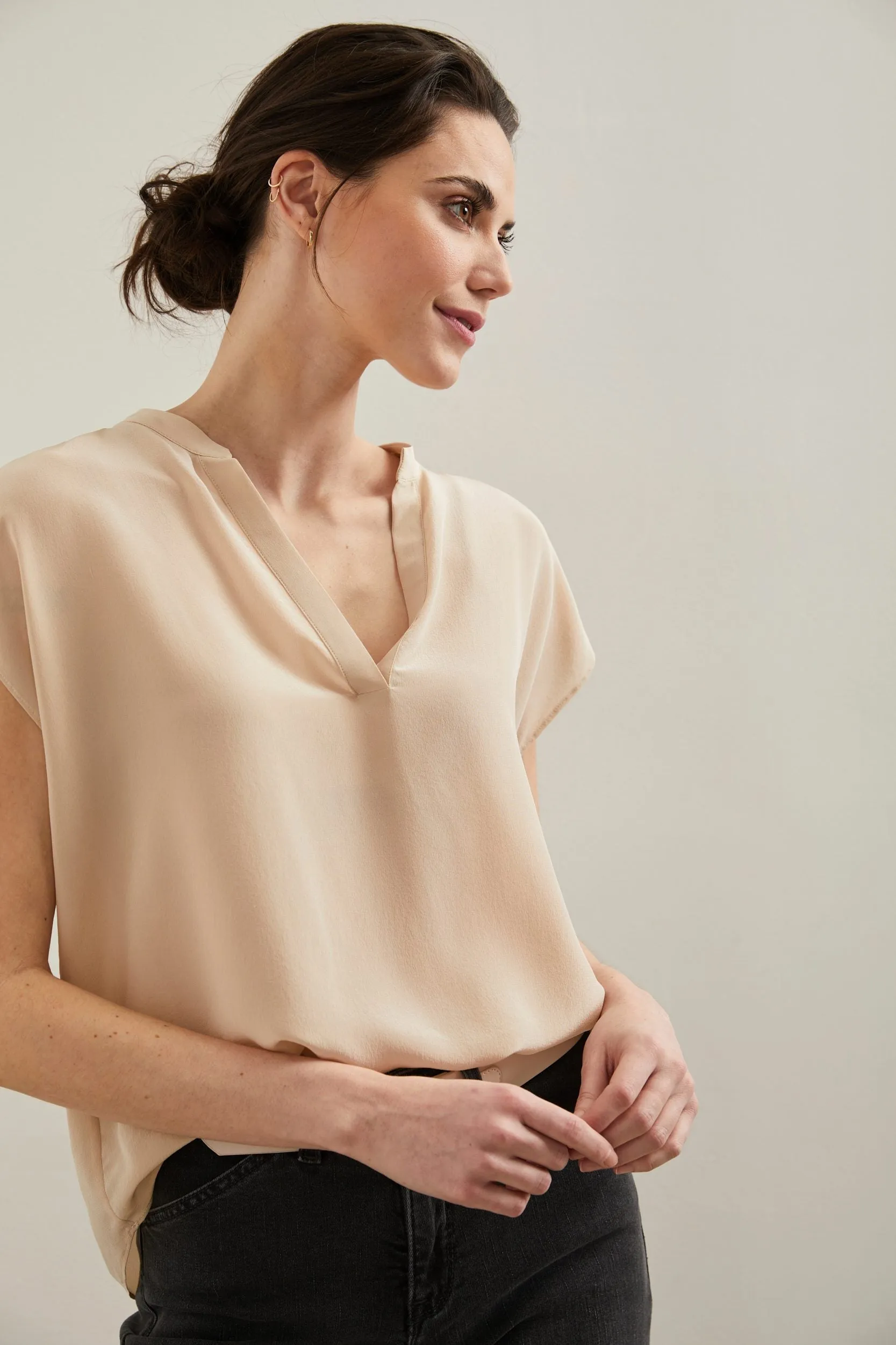 Silk oversized top sold by Tristan Style