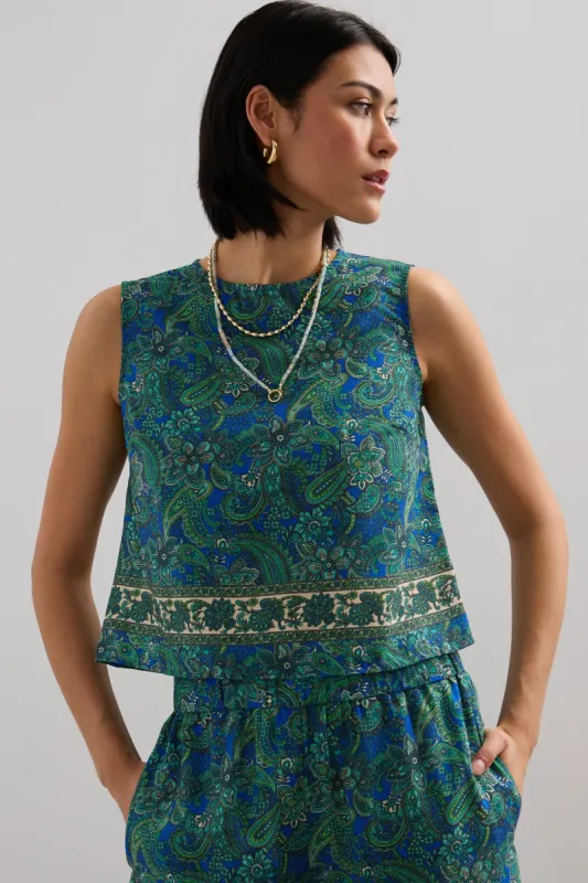 Print sleeveless cropped top sold by Tristan Style