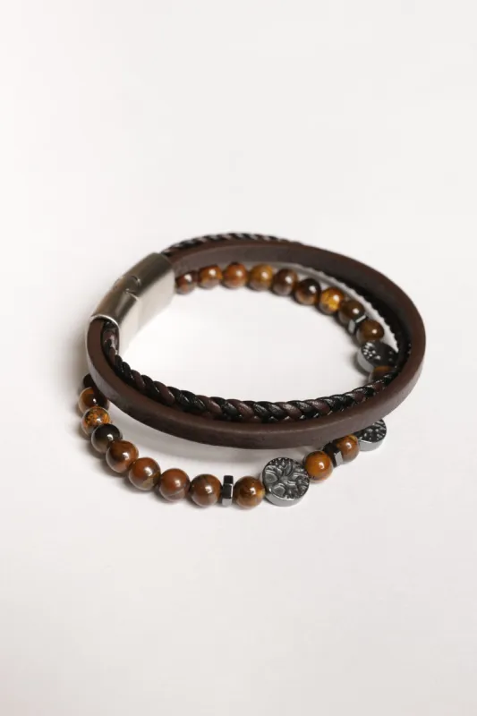 Multi row leather & beads bracelet sold by Tristan Style