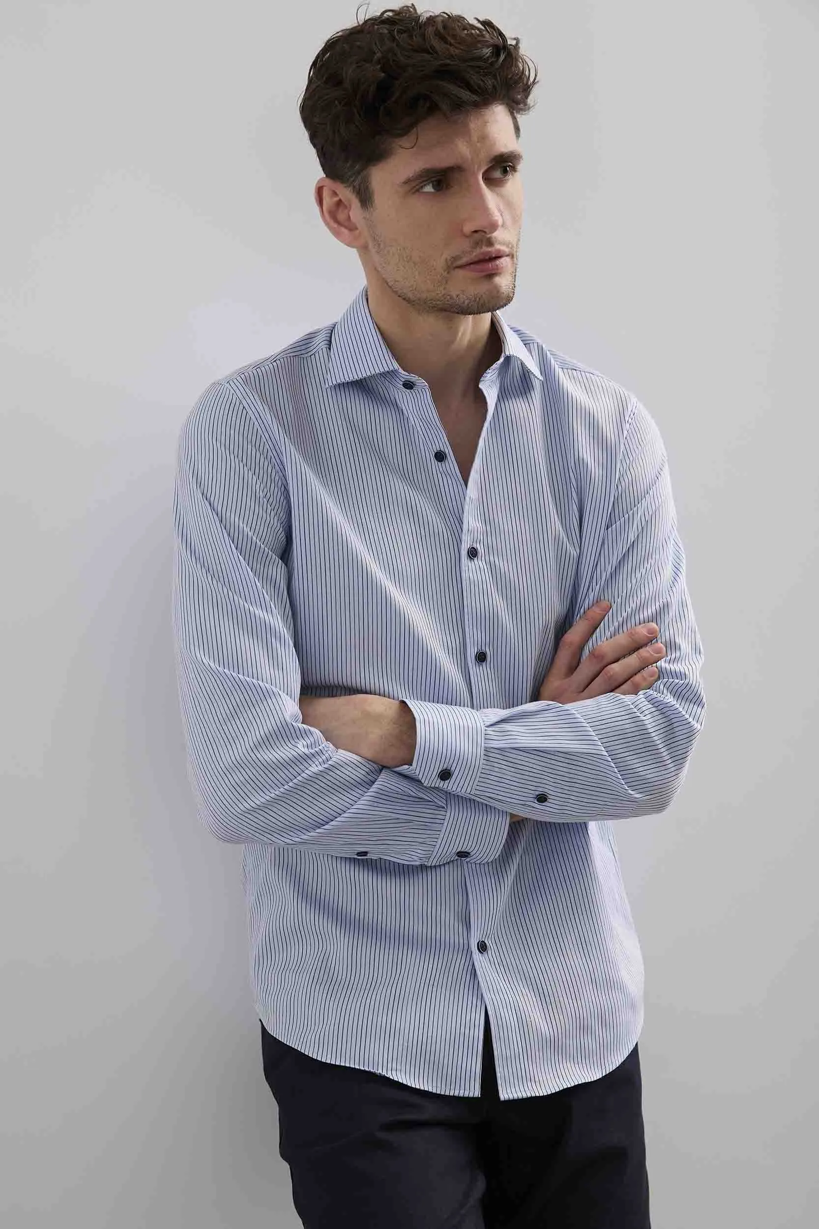 Stripe textured fitted shirt sold by Tristan Style