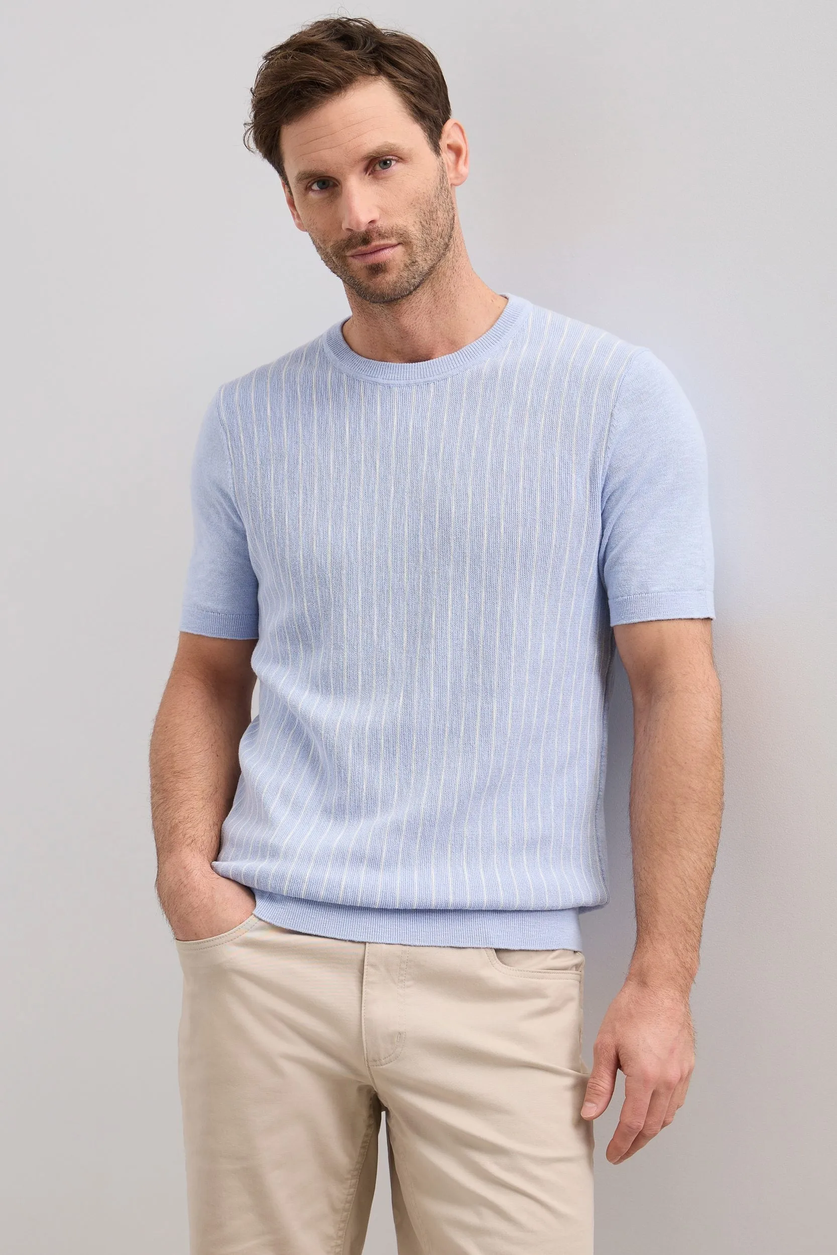 Striped crew neck sweater sold by Tristan Style