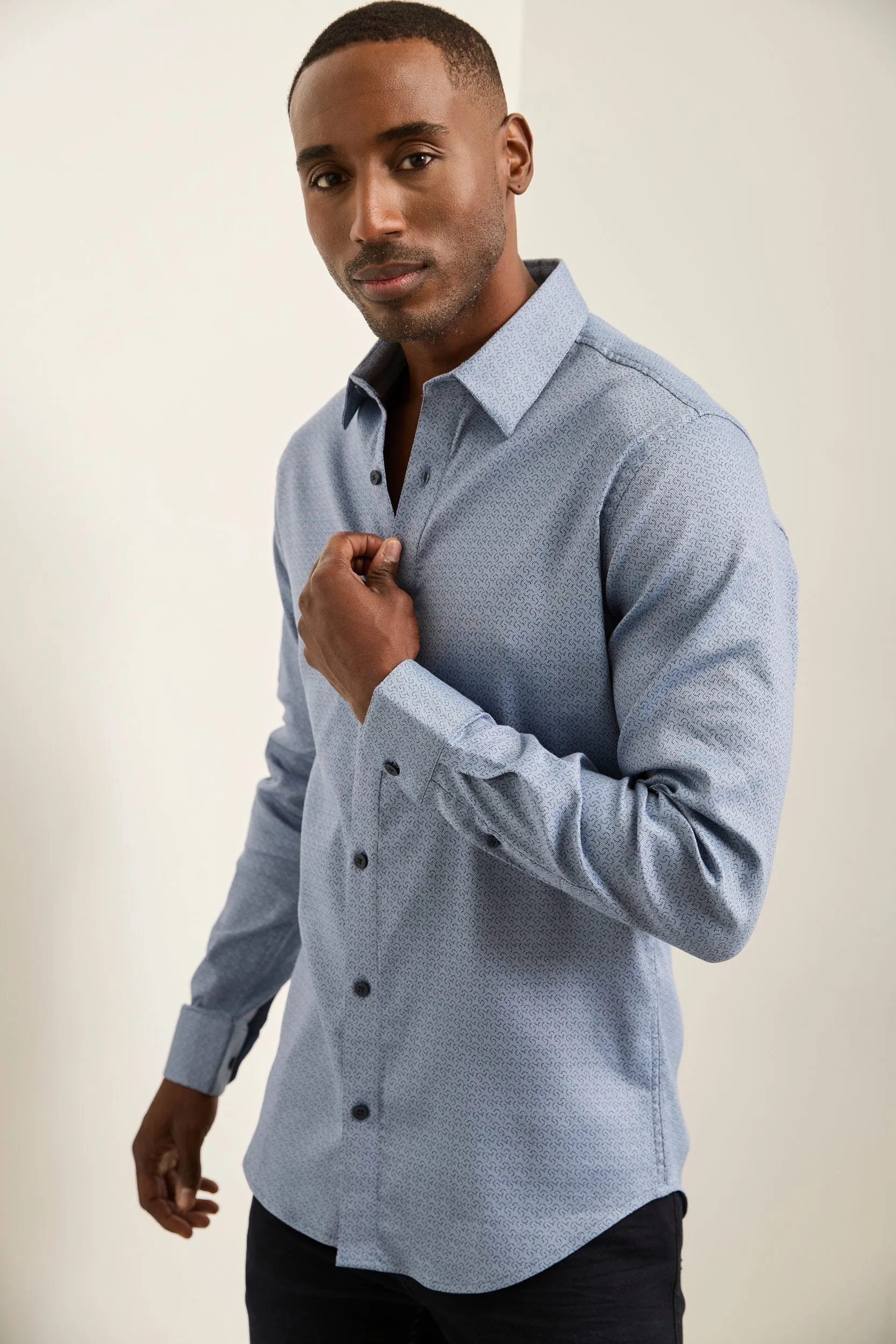 Fitted stretch shirt with prin sold by Tristan Style product image thumbnail 2