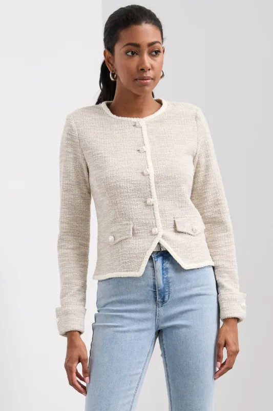 Chic blazer with pearl buttons sold by Tristan Style