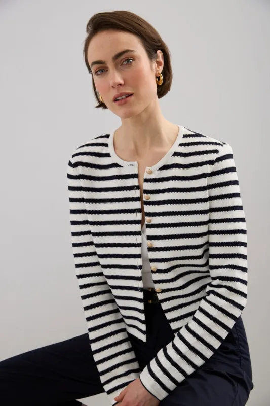 Striped knit cardigan sold by Tristan Style