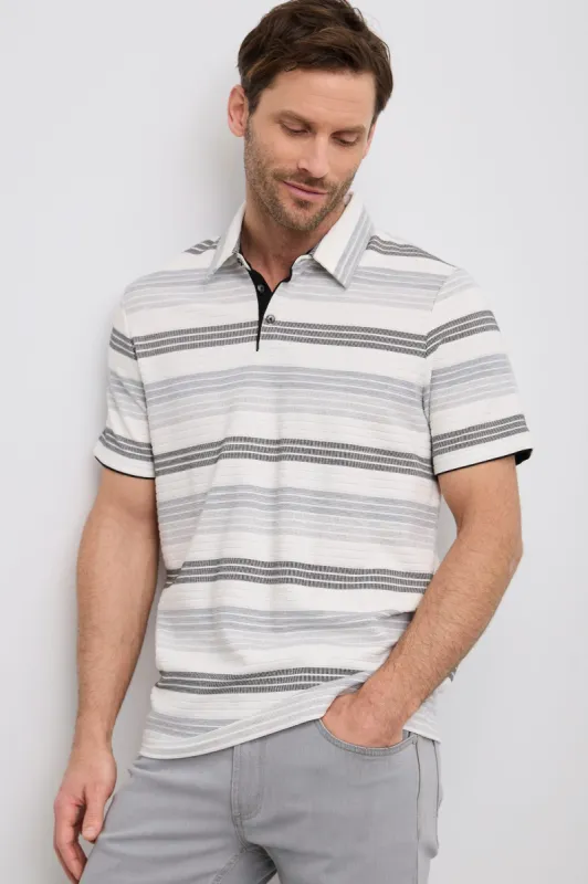 Polo with textured stripes sold by Tristan Style