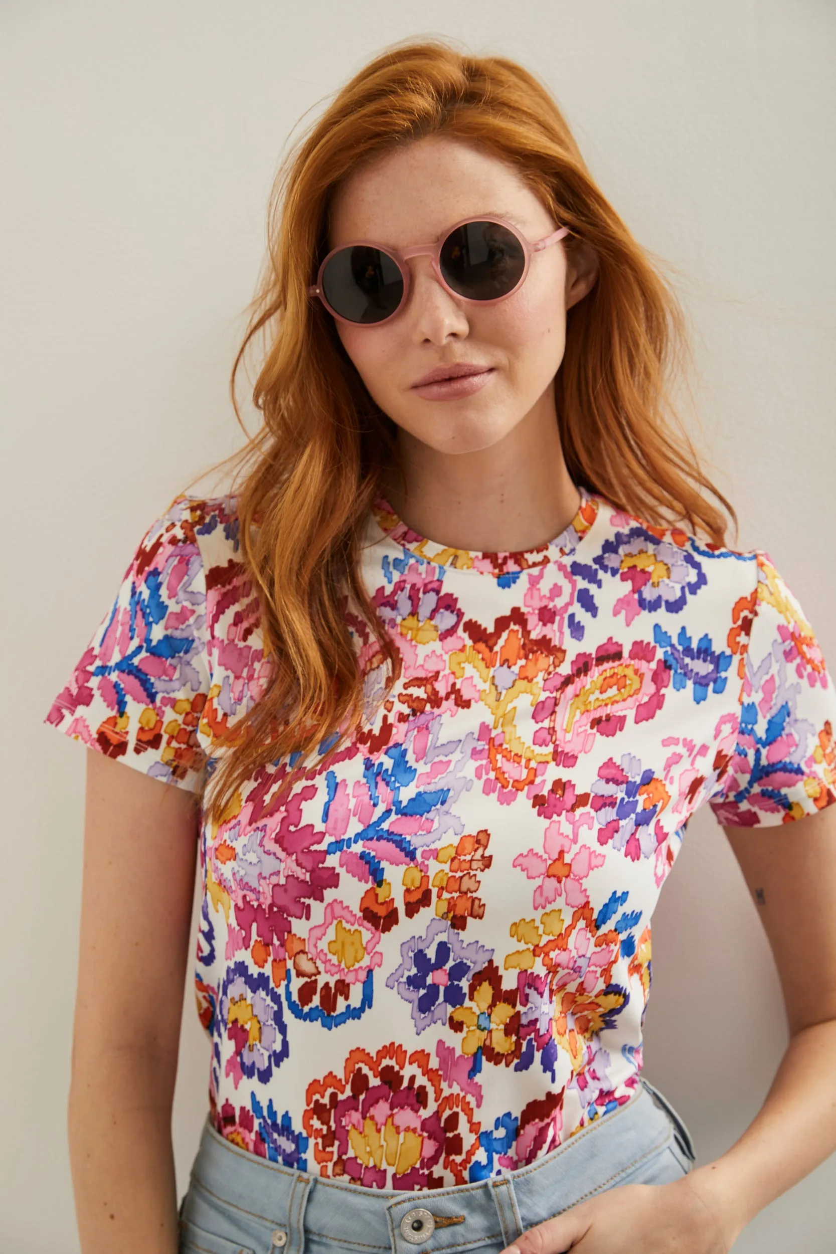 Floral print crew neck top sold by Tristan Style