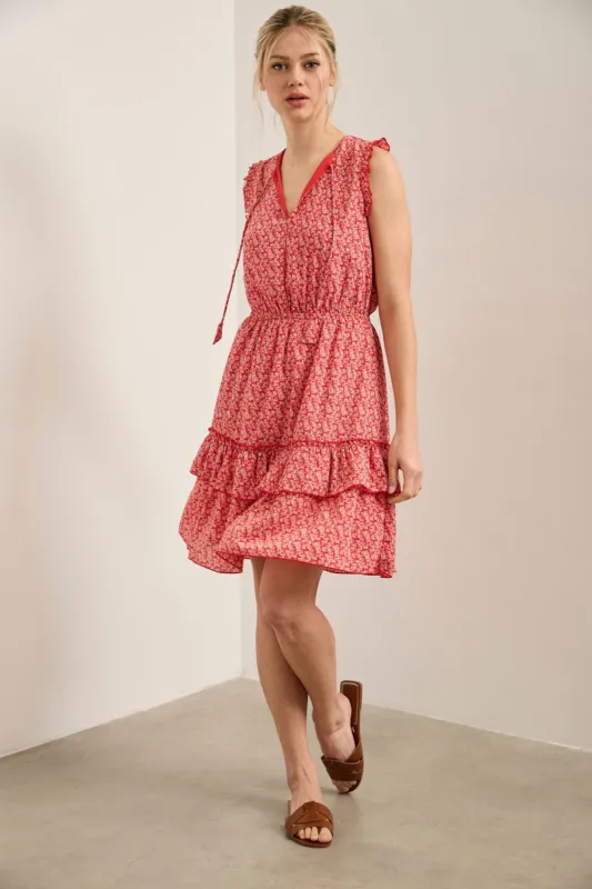 Fluid printed dress with frill sold by Tristan Style