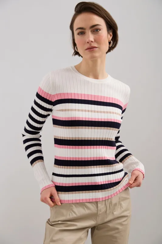 Striped crew neck rib sweater sold by Tristan Style