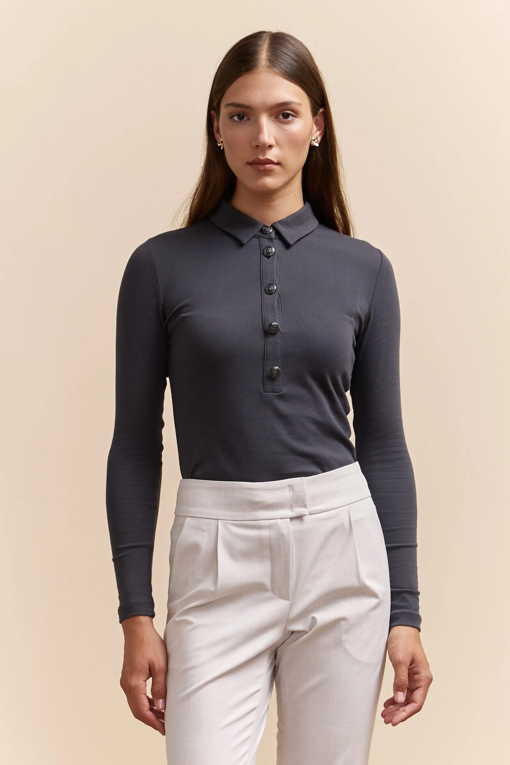 Ribbed top with polo collar sold by Tristan Style