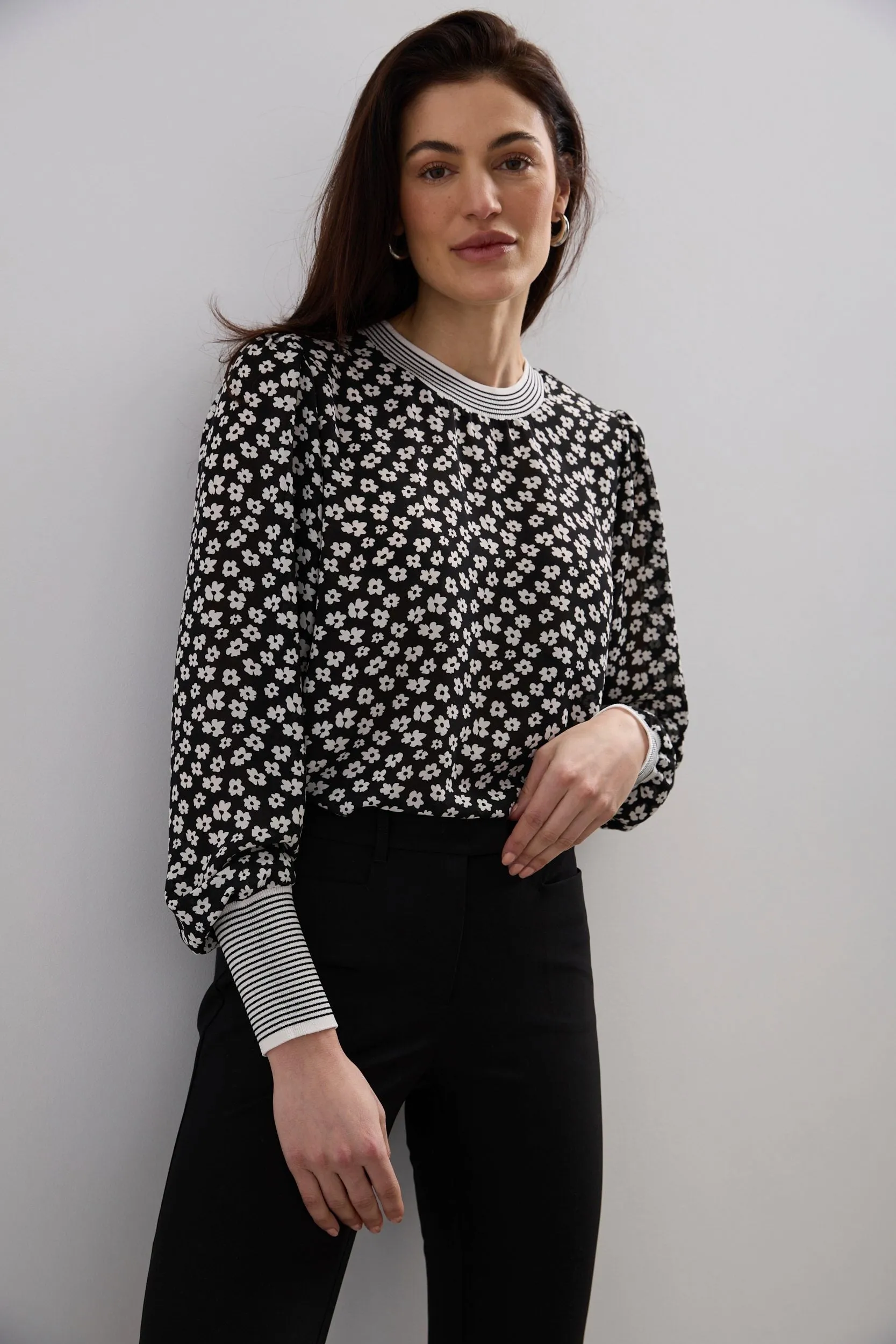 Floral print blouse with puffy sleeves sold by Tristan Style