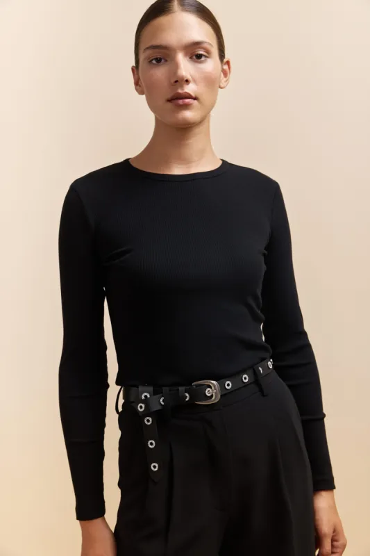 Leather belt with ornamented eyelets sold by Tristan Style