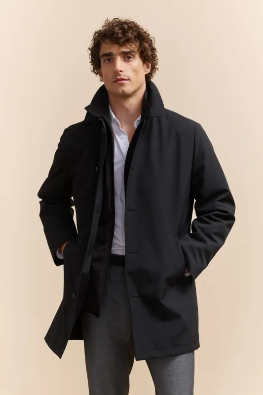 Removable quilted vest trench coat sold by Tristan Style