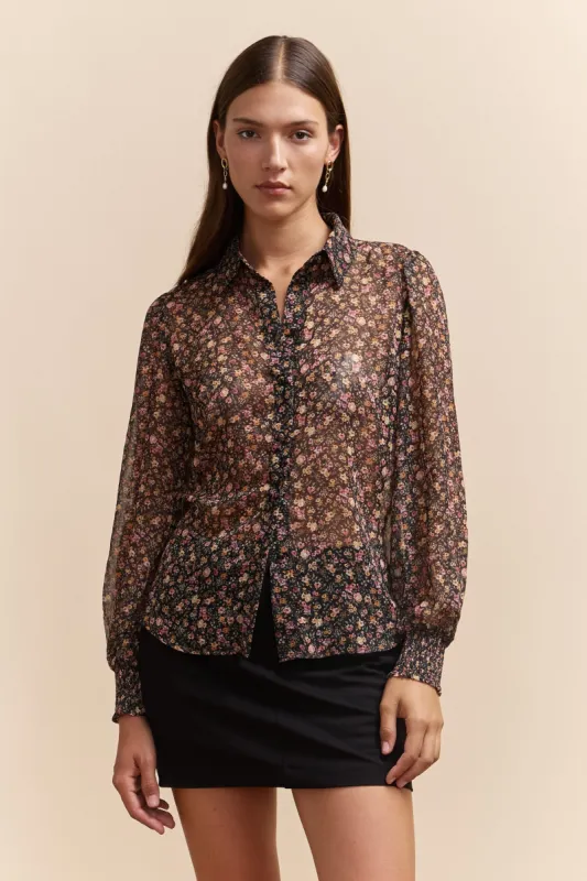 Floral printed shirt with ruching sleeve sold by Tristan Style