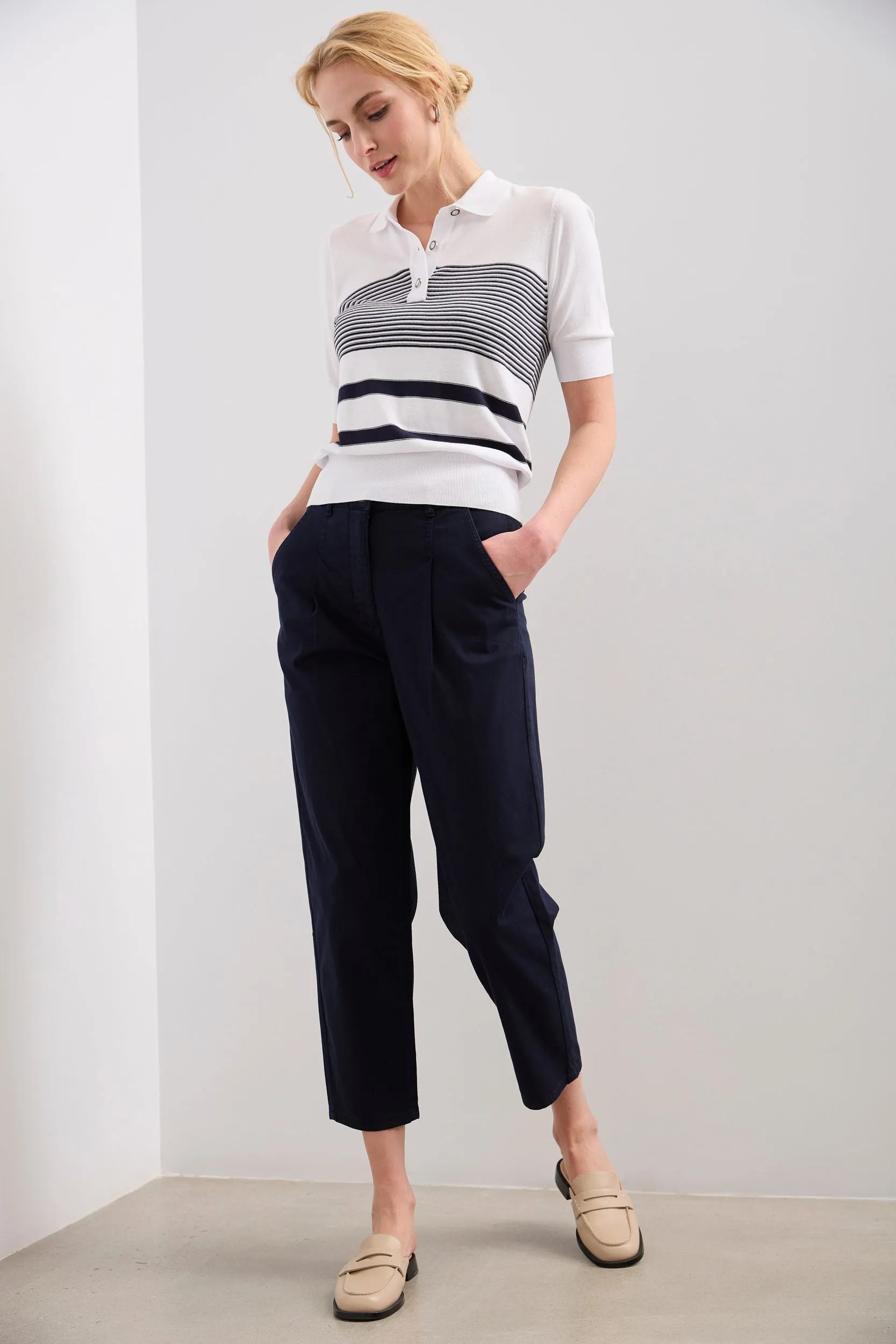 Casual cropped pants with pleats sold by Tristan Style