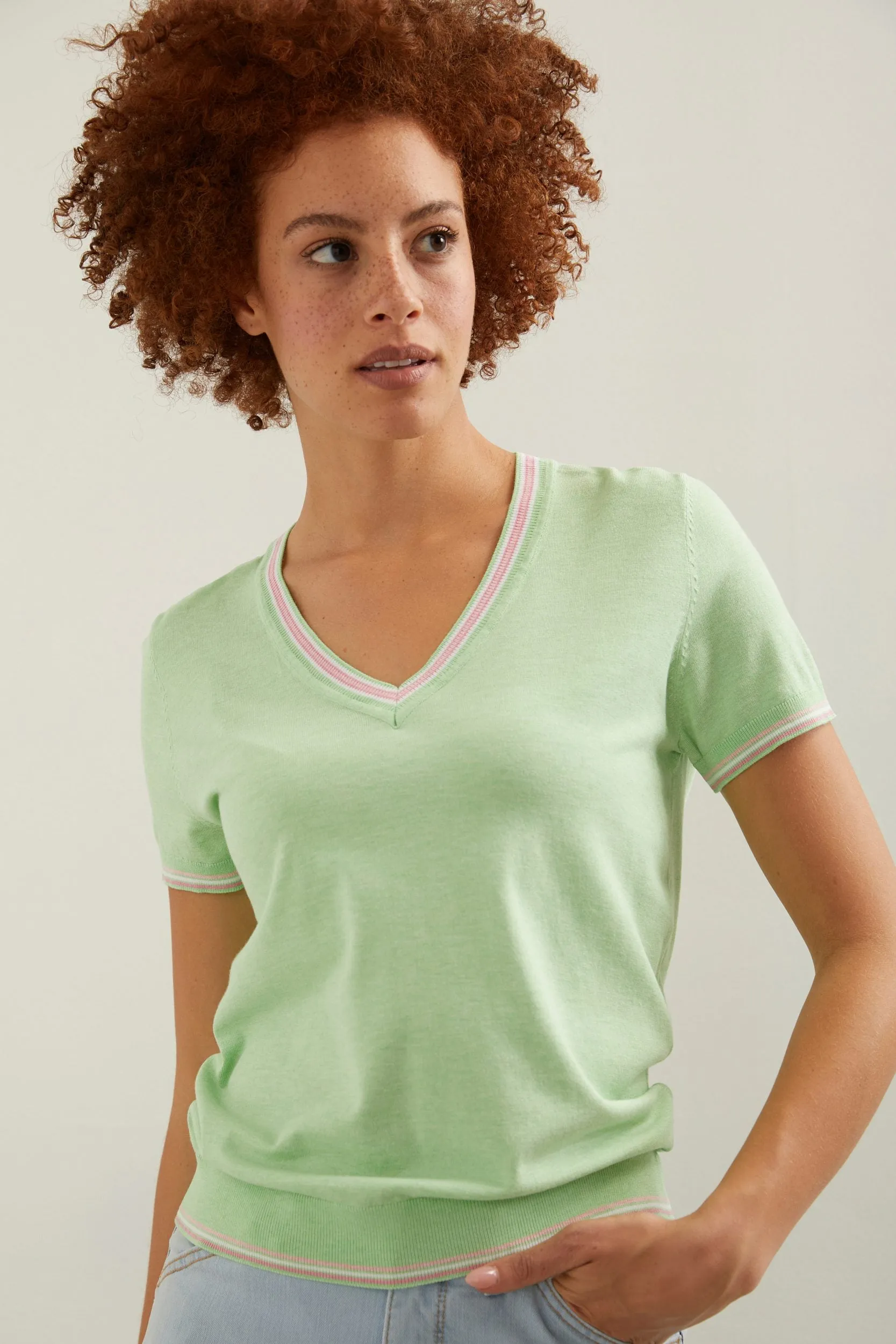 Short sleeve V neck sweater sold by Tristan Style product image thumbnail 3