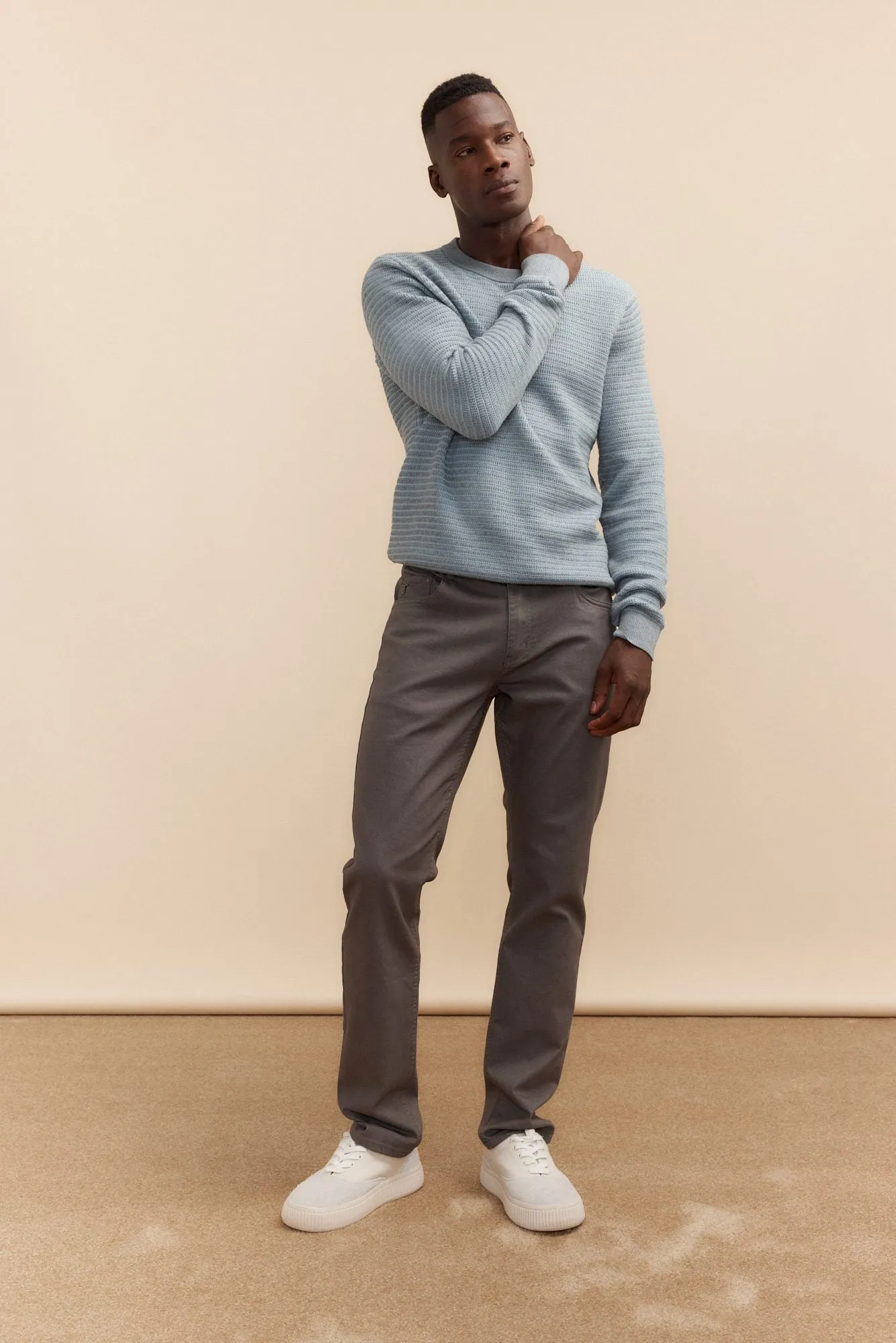 Slim fit twill five-pocket pants sold by Tristan Style