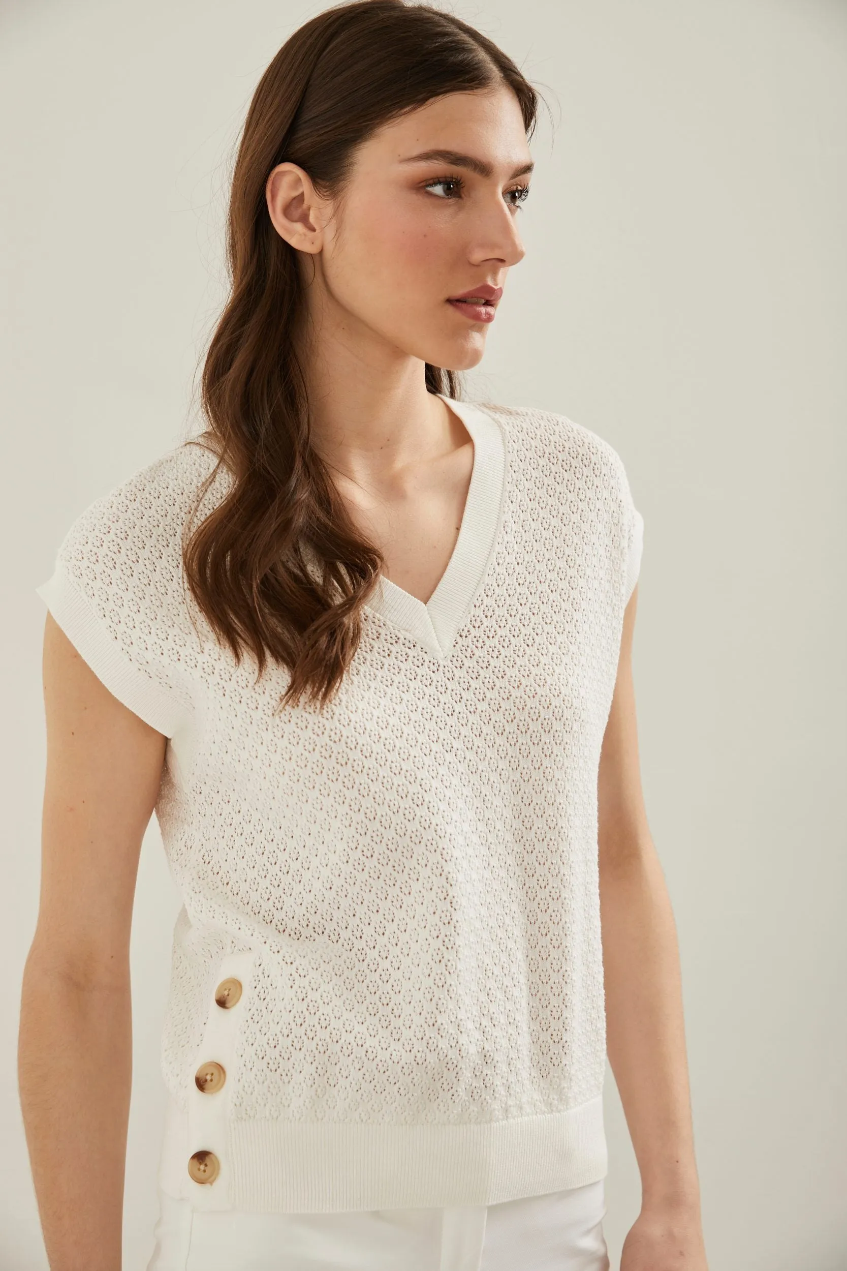 V neck pointelle sweater sold by Tristan Style