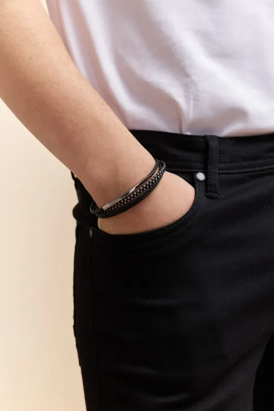 Multi row leather bracelet sold by Tristan Style