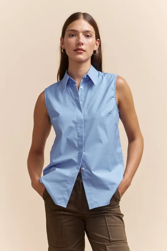 Sleeveless poplin shirt sold by Tristan Style