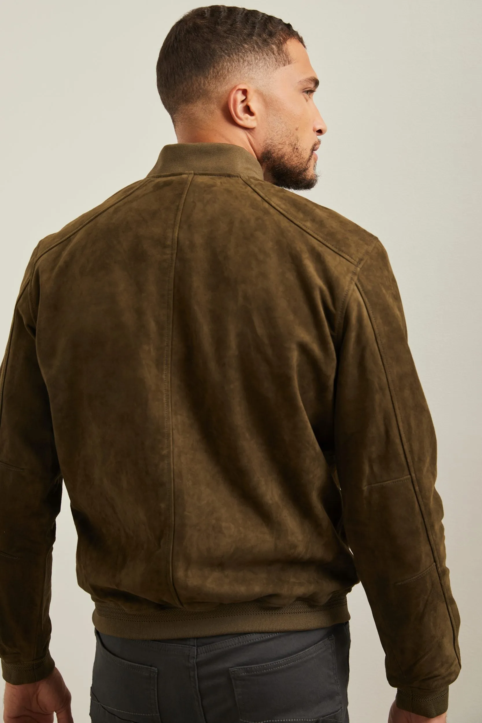 Ribbed collar Suede bomber jacket sold by Tristan Style product image thumbnail 5