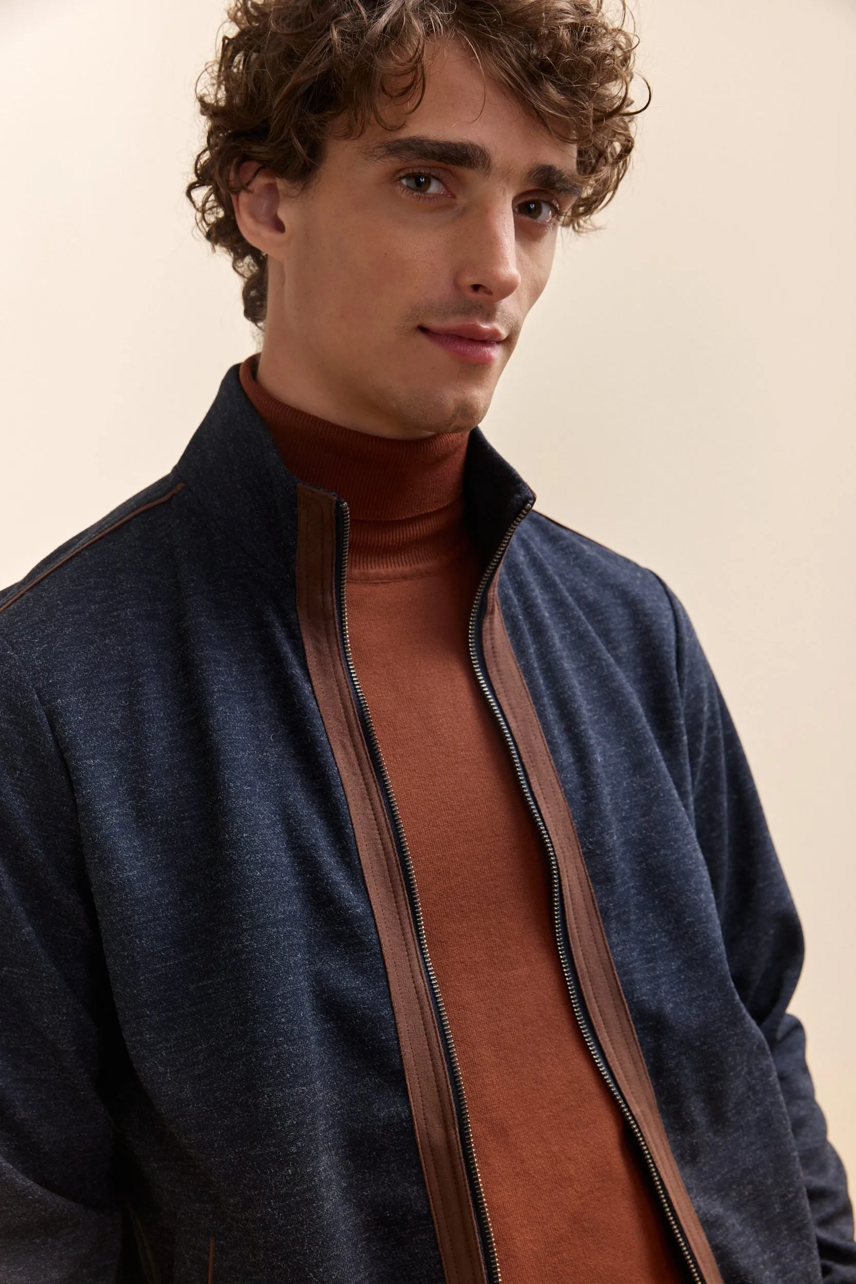 Mixed fabric cardigan with zip sold by Tristan Style product image thumbnail 3