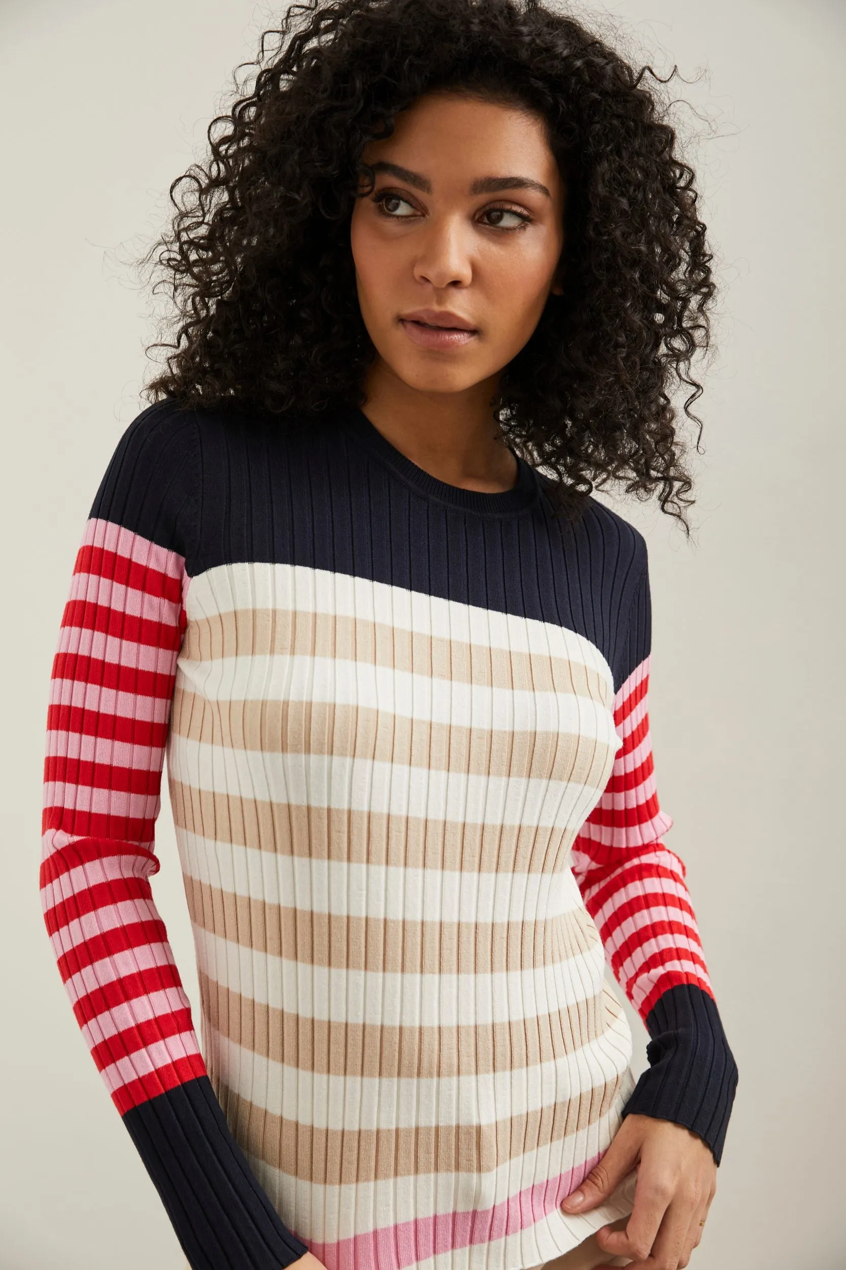 Stripped crew neck rib sweater sold by Tristan Style product image thumbnail 2