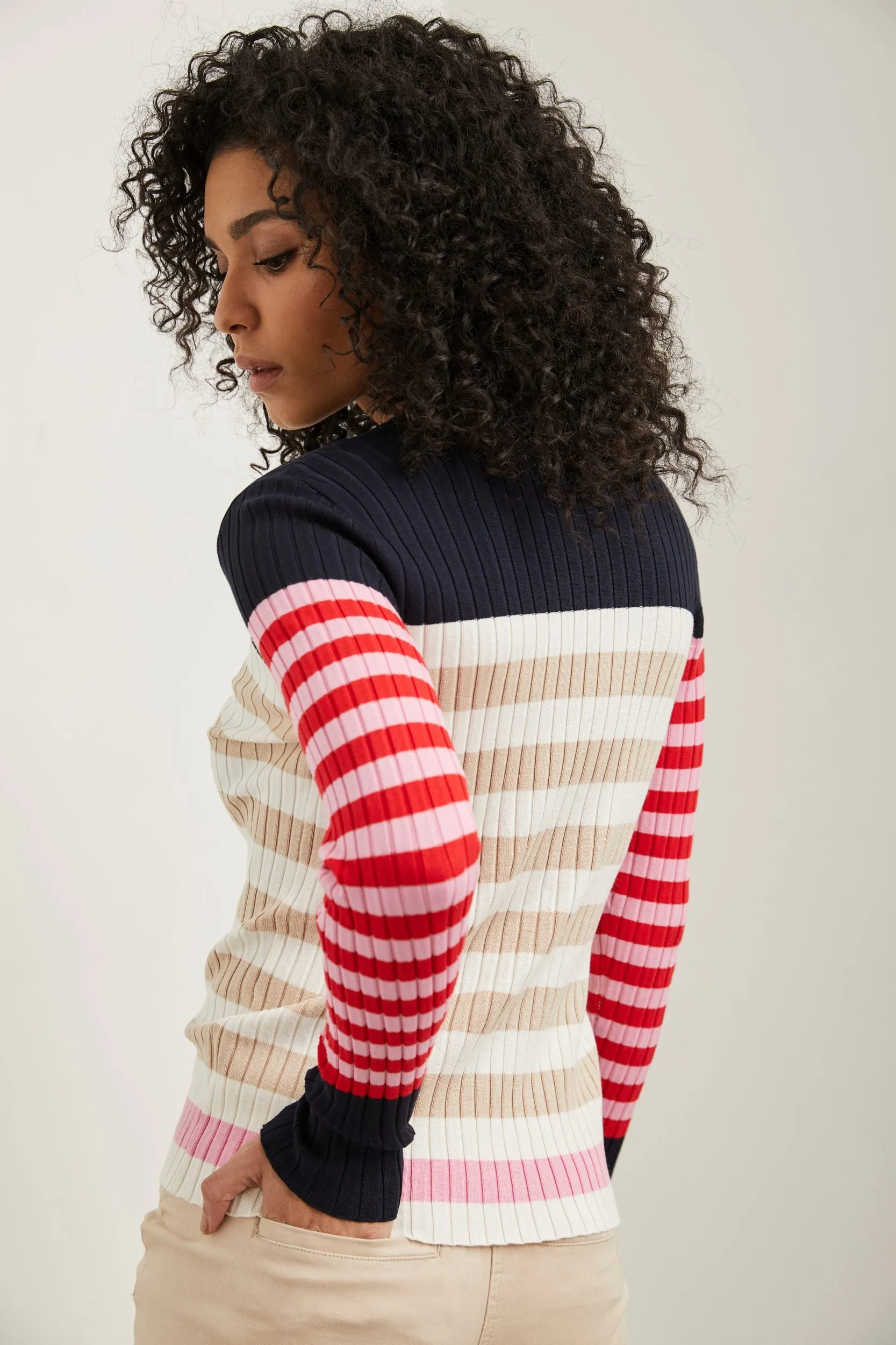 Stripped crew neck rib sweater sold by Tristan Style product image thumbnail 3