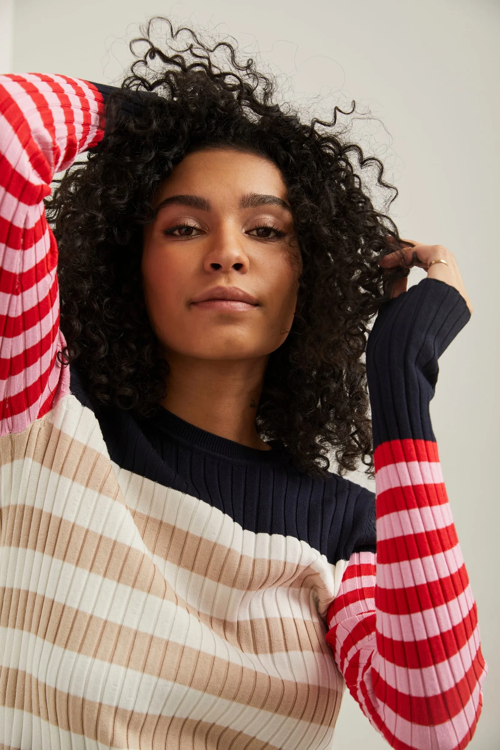 Stripped crew neck rib sweater sold by Tristan Style