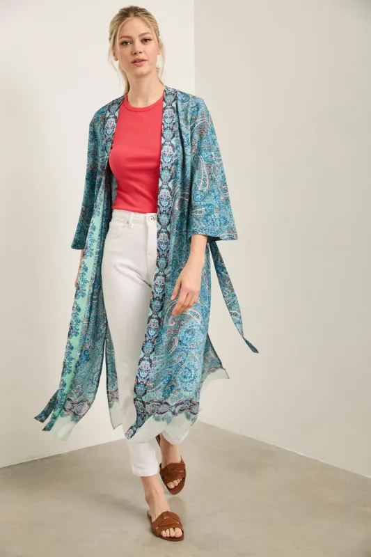 Long printed kimono jacket sold by Tristan Style