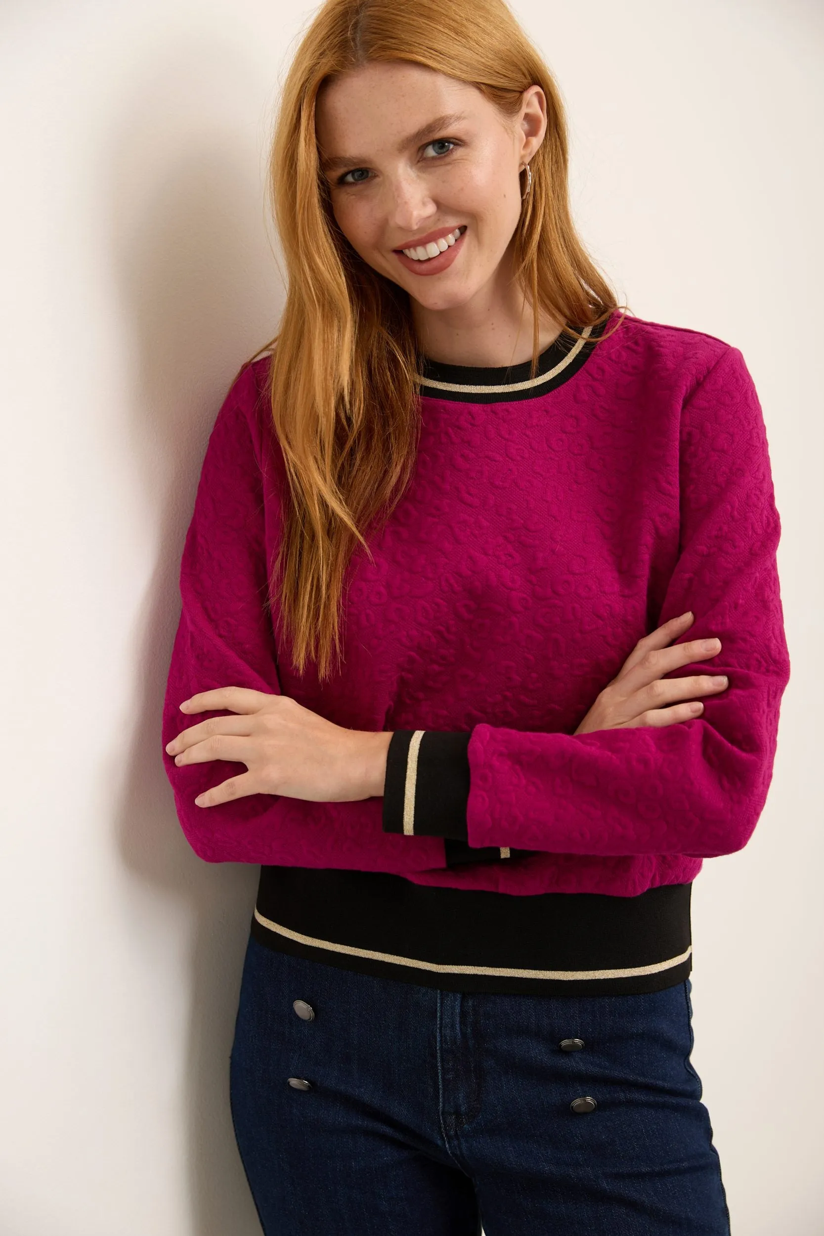 Crew neck textured sweater sold by Tristan Style