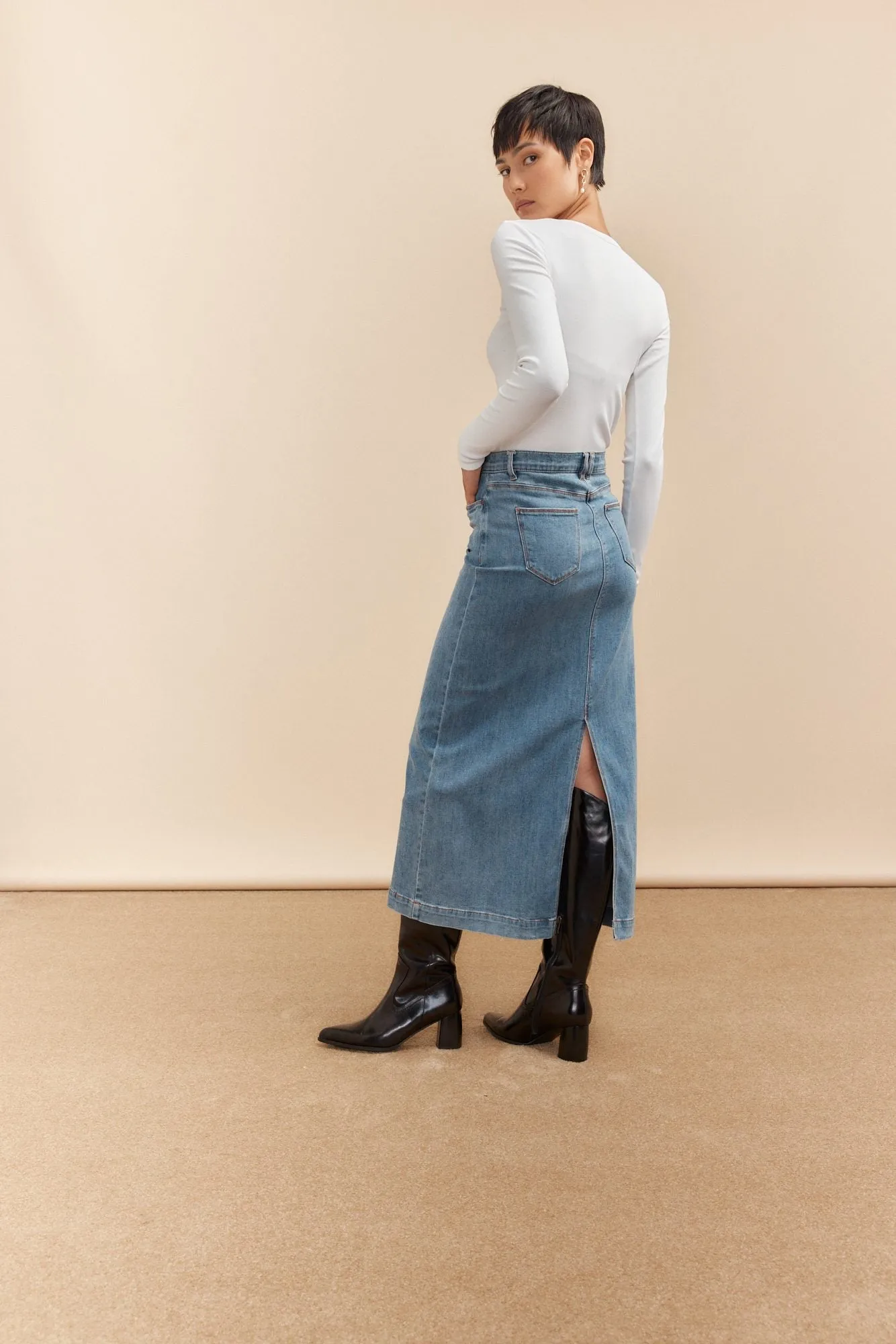 Long denim skirt sold by Tristan Style product image thumbnail 2