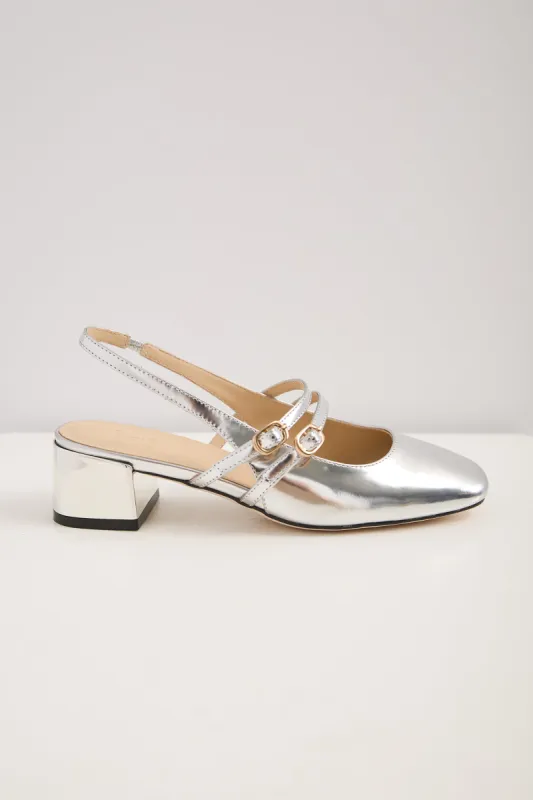 Sling back block heel shoe sold by Tristan Style